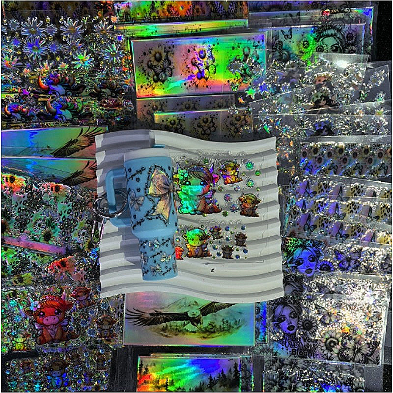 Wholesale Holographic Stickers Random 20pcs/50pcs/100pcs Cartoon Pattern Mini Travel  Cup Stickerlaser wraps